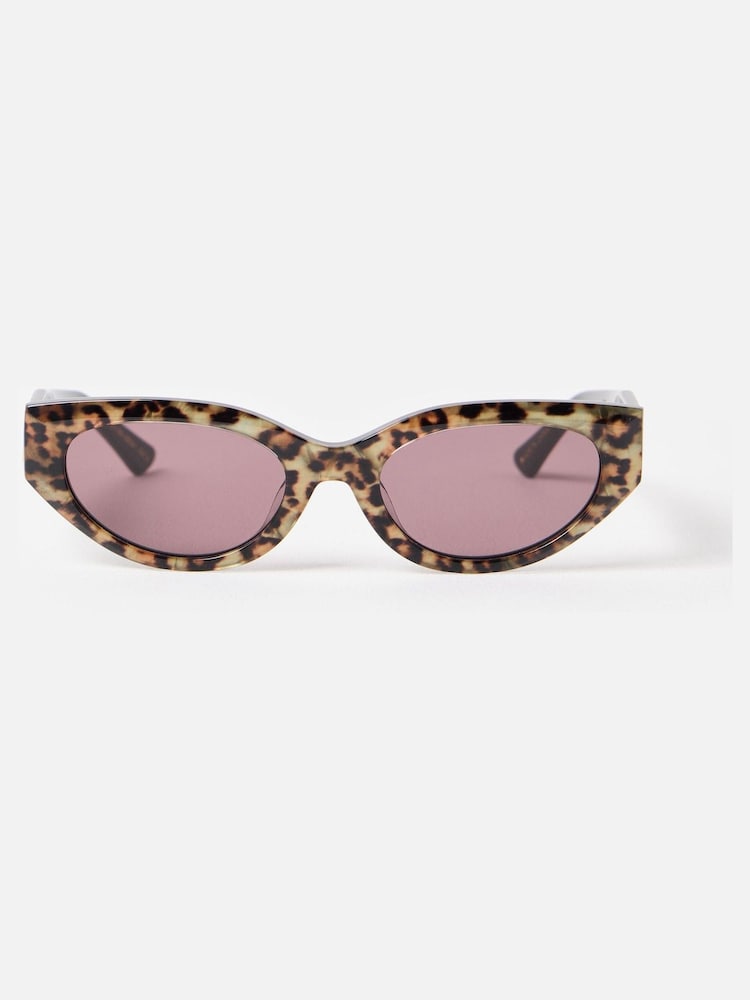 Oliver Bonas Brown Animal Print Cat Eye Acetate Sunglasses - Image 1 of 5