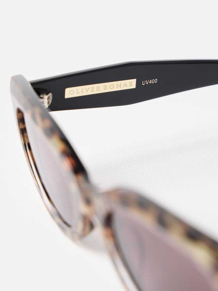 Oliver Bonas Brown Animal Print Cat Eye Acetate Sunglasses - Image 5 of 5