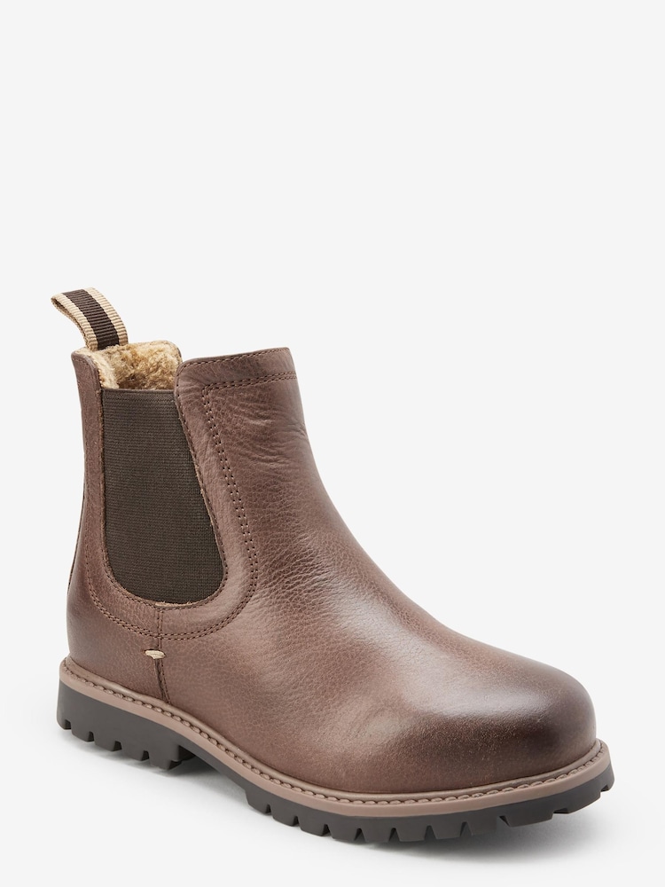 Chocolate Brown Standard Fit (F) Warm Lined Leather Chelsea Boots - Image 1 of 1 Chocolate Brown Standard Fit (F) Warm Lined Leather Chelsea Boots - Image 1 of 1