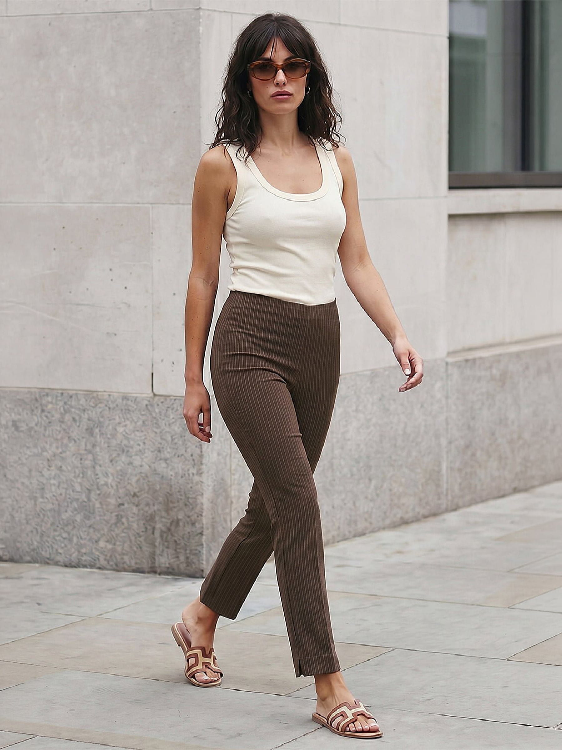 Roman Women's Chocolate Stripe Bengaline Stretch Trouser In | Size: 12 - Image 2