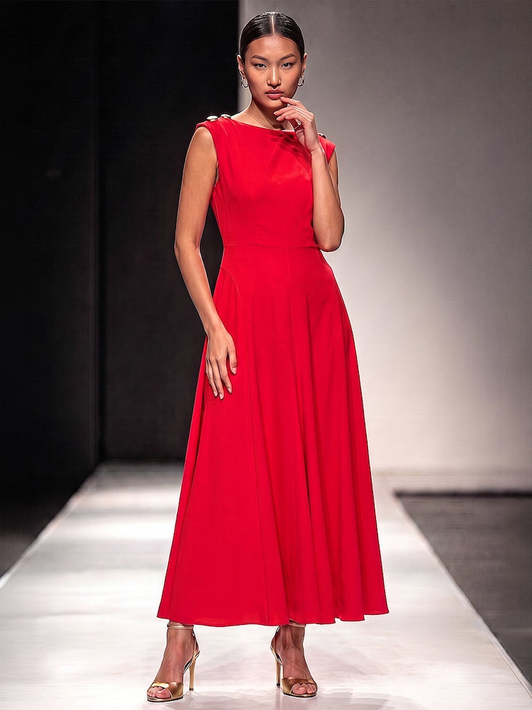 Roman Red Metal Work Crepe Dress - Image 2 of 4 Roman Red Metal Work Crepe Dress - Image 2 of 4