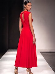 Roman Red Metal Work Crepe Dress - Image 3 of 4