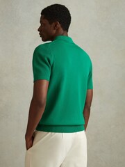 Reiss Bright Green Burnham Cotton Blend Textured Half Zip Polo Shirt - Image 5 of 6