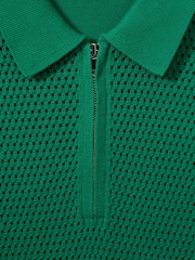 Reiss Bright Green Burnham Cotton Blend Textured Half Zip Polo Shirt - Image 6 of 6