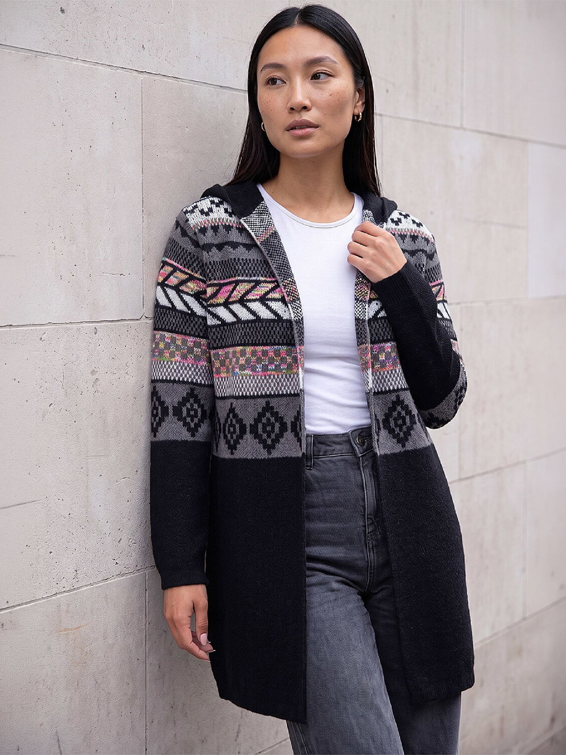 Roman Women's Black Nordic Hooded Cardigan In | Size: 20 - Image 2