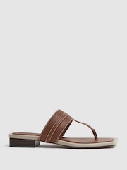 Reiss Tan Quinn Leather Strap Thong Sandals - Image 1 of 5