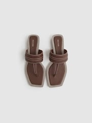 Reiss Tan Quinn Leather Strap Thong Sandals - Image 3 of 5