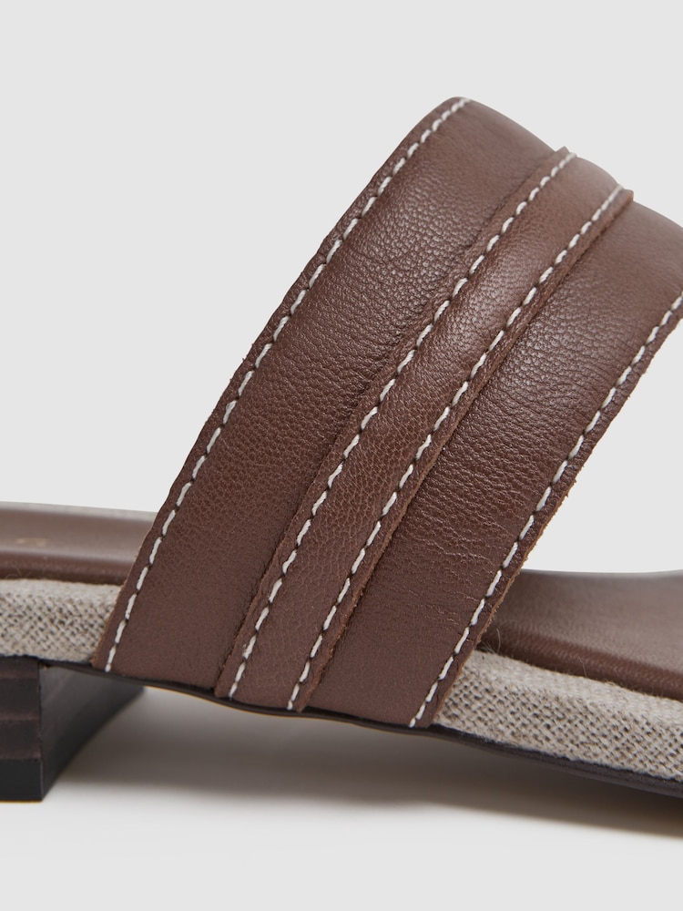 Reiss Tan Quinn Leather Strap Thong Sandals - Image 5 of 5