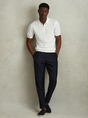 Reiss Optic White Burnham Cotton Blend Textured Half Zip Polo Shirt - Image 1 of 6