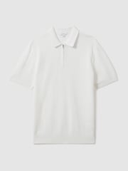 Reiss Optic White Burnham Cotton Blend Textured Half Zip Polo Shirt - Image 2 of 6