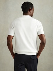Reiss Optic White Burnham Cotton Blend Textured Half Zip Polo Shirt - Image 5 of 6