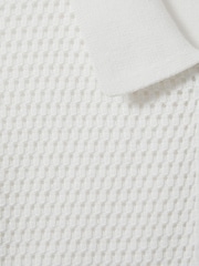 Reiss Optic White Burnham Cotton Blend Textured Half Zip Polo Shirt - Image 6 of 6