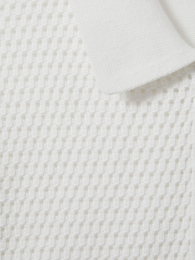Reiss Optic White Burnham Cotton Blend Textured Half Zip Polo Shirt - Image 6 of 6