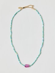 Oliver Bonas Blue Adara Fish Pendant Beaded Necklace - Image 1 of 3