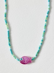 Oliver Bonas Blue Adara Fish Pendant Beaded Necklace - Image 2 of 3