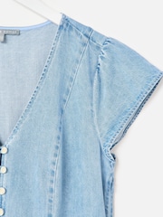 Oliver Bonas Blue Light Chambray V-Neck Midi Dress - Image 6 of 8