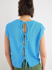 Oliver Bonas Blue Open Back Tie Detail Knitted Vest - Image 2 of 7