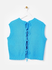 Oliver Bonas Blue Open Back Tie Detail Knitted Vest - Image 4 of 7