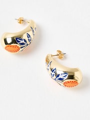 Oliver Bonas Orange Rina Enamel Inlay Gold Teardrop Stud Earrings - Image 2 of 5