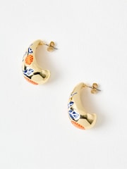 Oliver Bonas Orange Rina Enamel Inlay Gold Teardrop Stud Earrings - Image 3 of 5