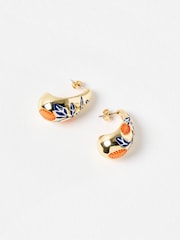 Oliver Bonas Orange Rina Enamel Inlay Gold Teardrop Stud Earrings - Image 4 of 5