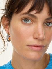 Oliver Bonas Orange Rina Enamel Inlay Gold Teardrop Stud Earrings - Image 5 of 5