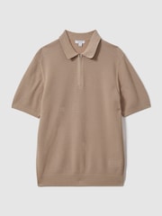 Gri-maroniu - Cămașă polo texturată cu fermoar pe jumătate și model Blend bumbac Reiss Burnham - Image 2 of 6