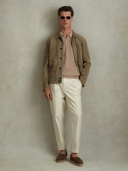 Gri-maroniu - Cămașă polo texturată cu fermoar pe jumătate și model Blend bumbac Reiss Burnham - Image 4 of 6