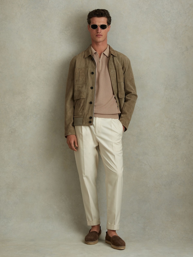 Gri-maroniu - Cămașă polo texturată cu fermoar pe jumătate și model Blend bumbac Reiss Burnham - Image 4 of 6