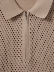 Gri-maroniu - Cămașă polo texturată cu fermoar pe jumătate și model Blend bumbac Reiss Burnham - Image 6 of 6