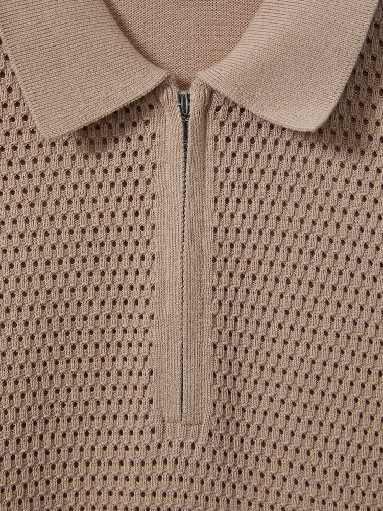 Gri-maroniu - Cămașă polo texturată cu fermoar pe jumătate și model Blend bumbac Reiss Burnham - Image 6 of 6