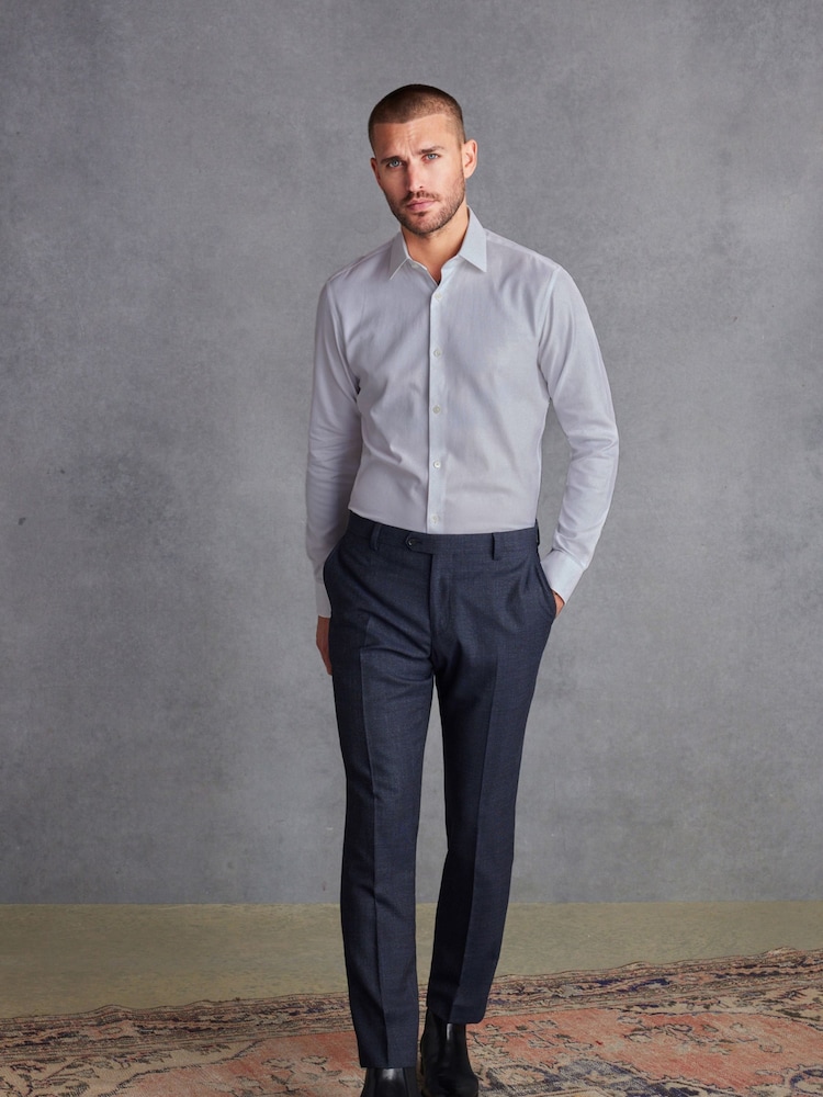 Grey Textured Slim Fit Single Cuff Signature Italian Fabric Shirt - Image 2 of 7
