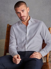Grey Textured Slim Fit Single Cuff Signature Italian Fabric Shirt - Image 3 of 7
