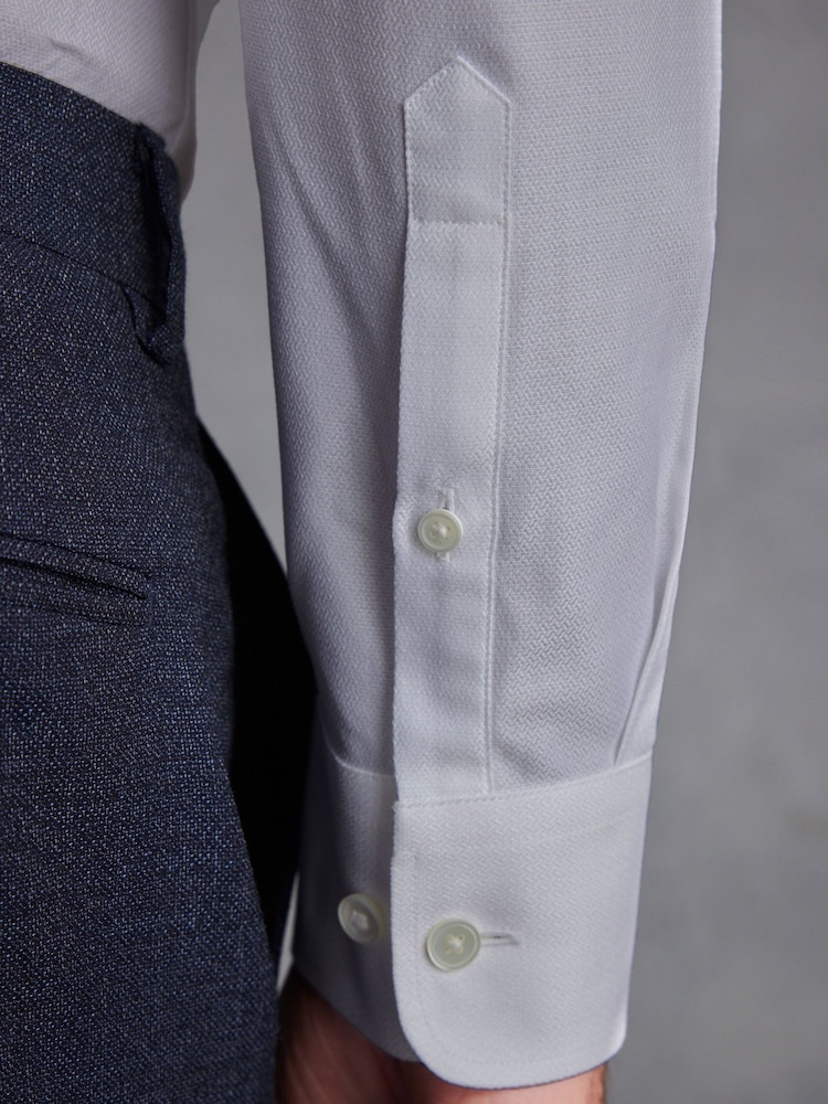 Grey Textured Slim Fit Single Cuff Signature Italian Fabric Shirt - Image 5 of 7