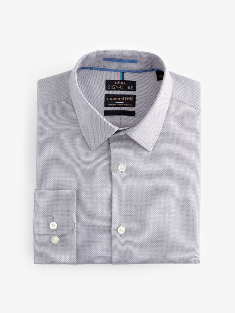 Grey Textured Slim Fit Single Cuff Signature Italian Fabric Shirt - Image 6 of 7