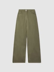 Reiss Khaki Colorado Garment Dyed Wide Leg Trousers - Image 2 of 5
