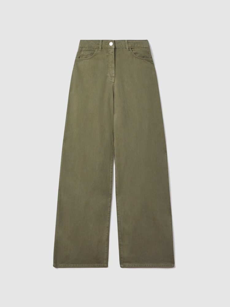 Reiss Khaki Colorado Garment Dyed Wide Leg Trousers - Image 2 of 5