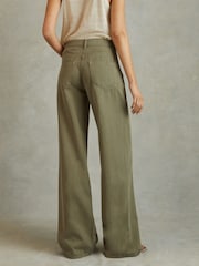 Reiss Khaki Colorado Garment Dyed Wide Leg Trousers - Image 4 of 5