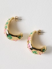 Oliver Bonas Pink Benita Pink Enamel Inlay Teardrop Hoop Earrings - Image 1 of 3