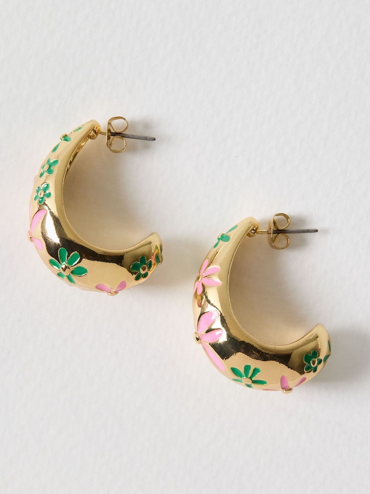 Oliver Bonas Pink Benita Pink Enamel Inlay Teardrop Hoop Earrings - Image 1 of 3 Oliver Bonas Pink Benita Pink Enamel Inlay Teardrop Hoop Earrings - Image 1 of 3