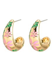 Oliver Bonas Pink Benita Pink Enamel Inlay Teardrop Hoop Earrings - Image 2 of 3