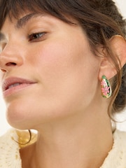 Oliver Bonas Pink Benita Pink Enamel Inlay Teardrop Hoop Earrings - Image 3 of 3