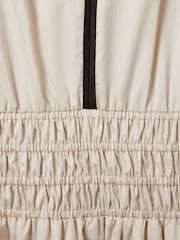 Reiss Neutral/Black Lena Cotton Ruched Waist Midi Dress - Image 6 of 6