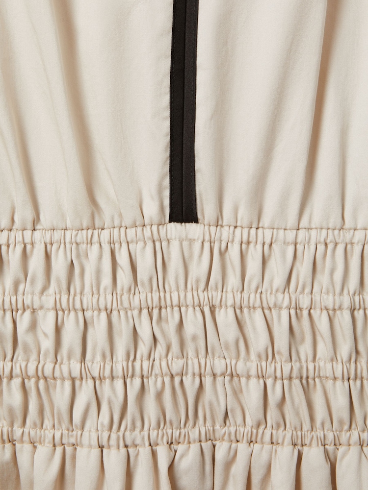 Reiss Neutral/Black Lena Cotton Ruched Waist Midi Dress - Image 6 of 6