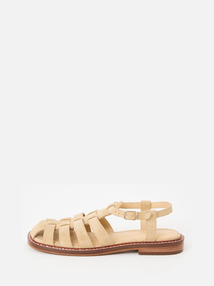 Oliver Bonas Cream Square Toe Suede Leather Fisherman Sandals - Image 1 of 6 Oliver Bonas Cream Square Toe Suede Leather Fisherman Sandals - Image 1 of 6