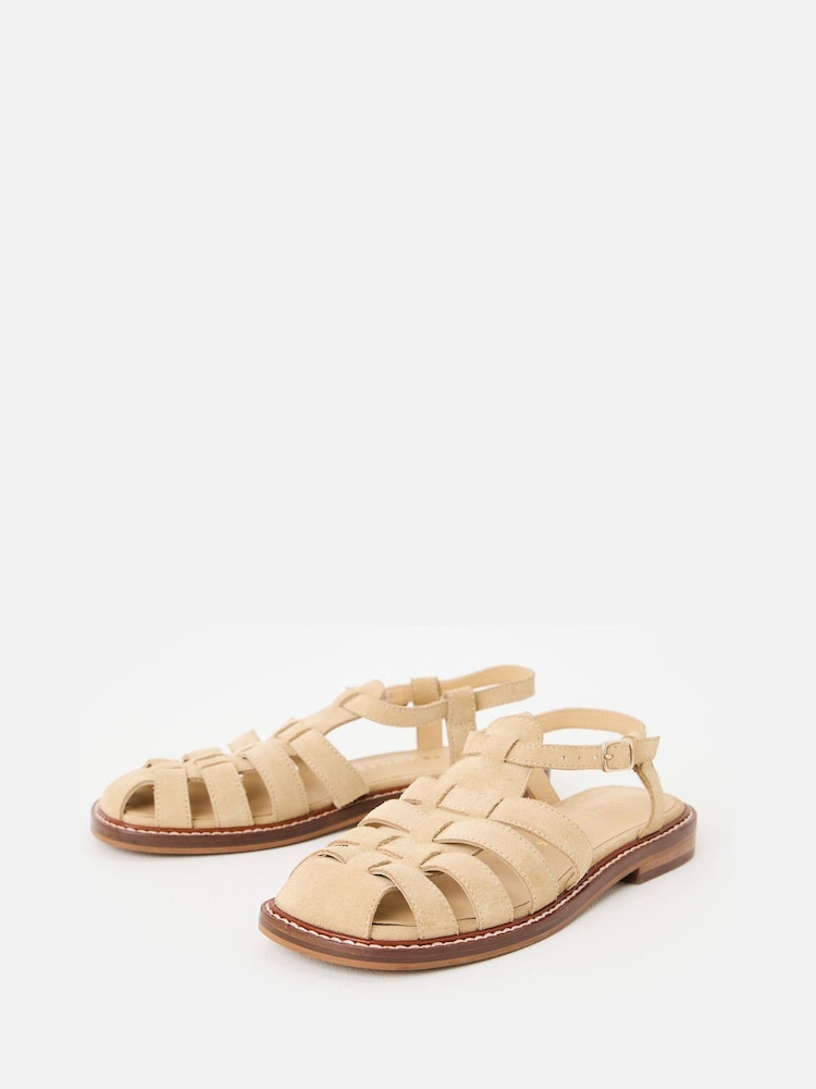 Oliver Bonas Cream Square Toe Suede Leather Fisherman Sandals - Image 2 of 6 Oliver Bonas Cream Square Toe Suede Leather Fisherman Sandals - Image 2 of 6