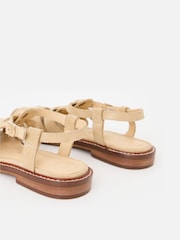 Oliver Bonas Cream Square Toe Suede Leather Fisherman Sandals - Image 4 of 6