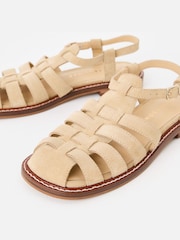 Oliver Bonas Cream Square Toe Suede Leather Fisherman Sandals - Image 6 of 6