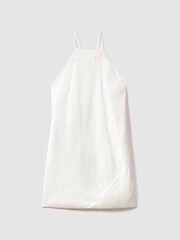 Reiss White India Lyocell Blend With Linen Wrap Detail Mini Dress - Image 2 of 6