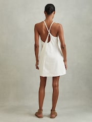 Reiss White India Lyocell Blend With Linen Wrap Detail Mini Dress - Image 4 of 6